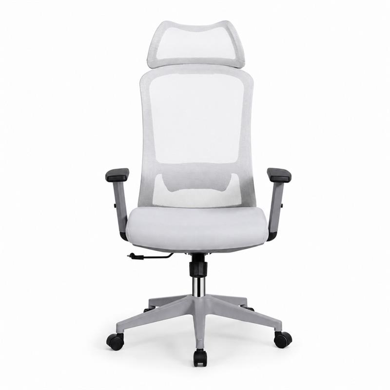 Sedia ufficio ergonomica in rete grigio chiaro con poggiatesta - Jeff