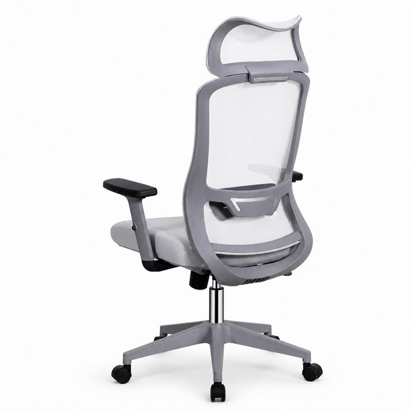 Sedia ufficio ergonomica in rete grigio chiaro con poggiatesta - Jeff