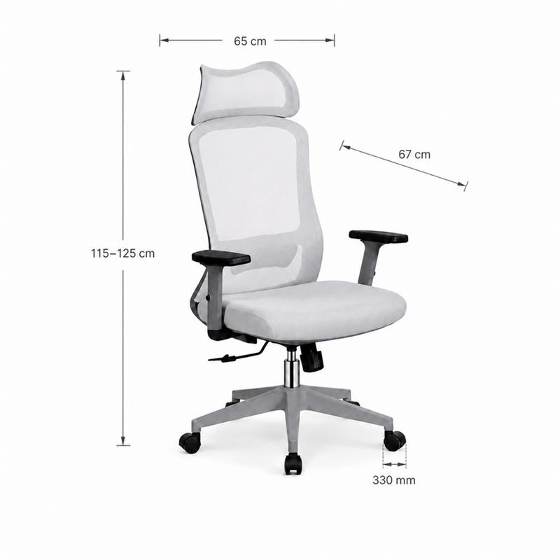 Sedia ufficio ergonomica in rete grigio chiaro con poggiatesta - Jeff