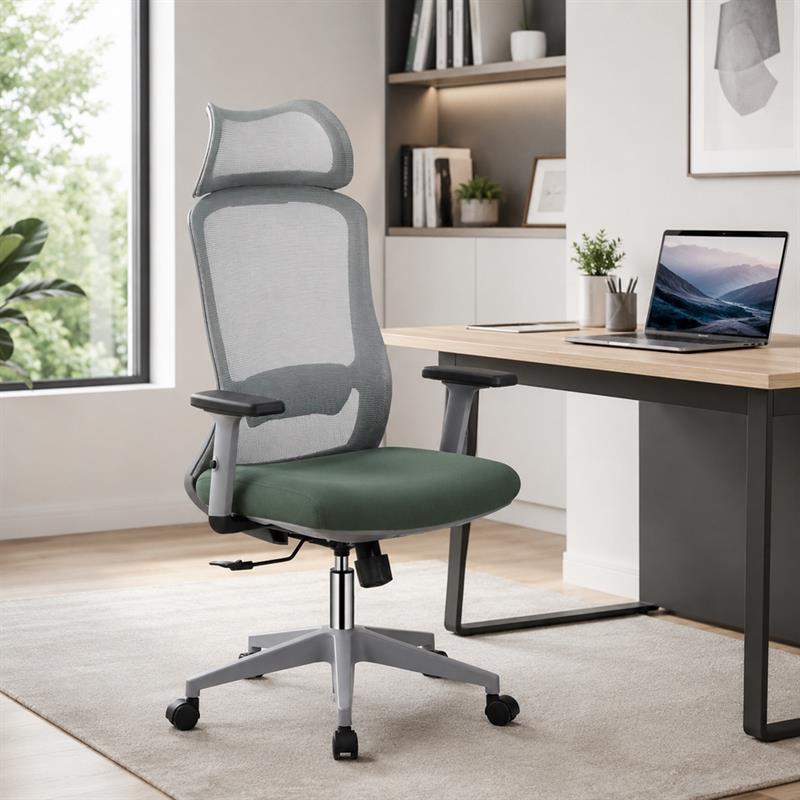 Sedia ufficio ergonomica in rete verde con poggiatesta - Jeff