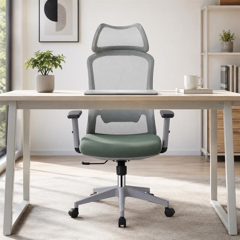 Sedia ufficio ergonomica in rete verde con poggiatesta - Jeff