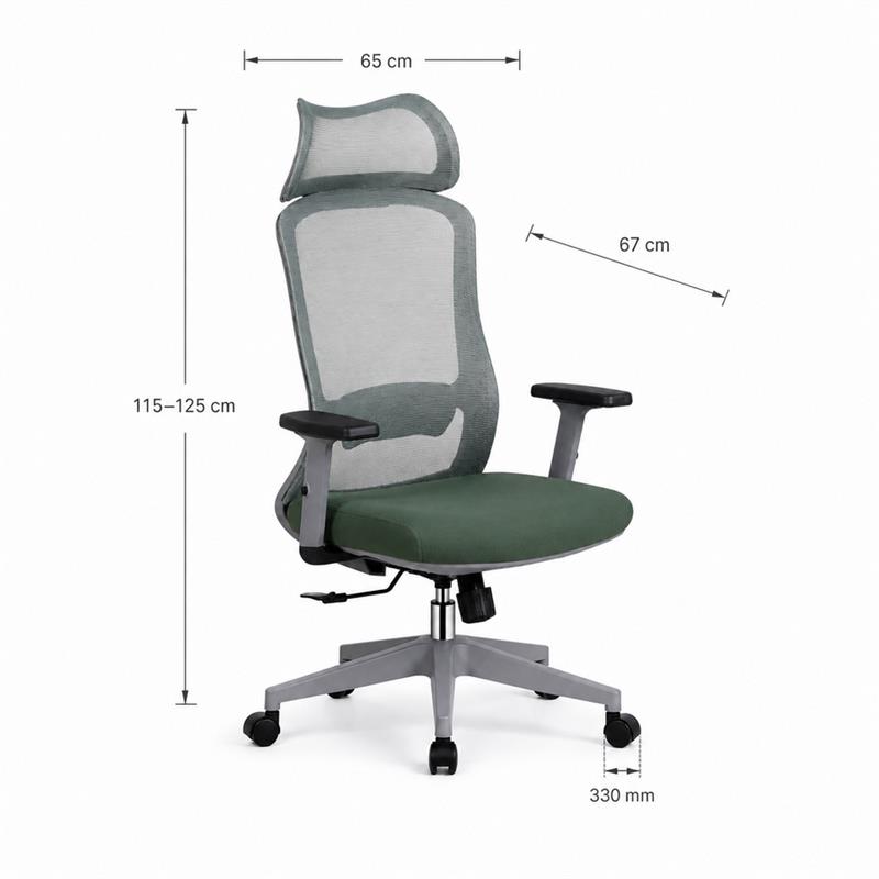 Sedia ufficio ergonomica in rete verde con poggiatesta - Jeff