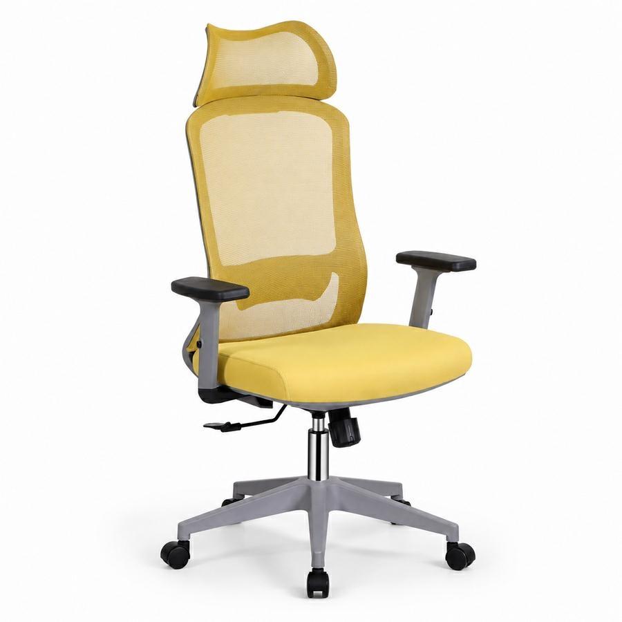 Sedia ufficio ergonomica in rete senape con poggiatesta - Jeff