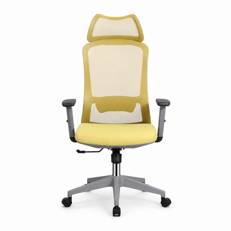 Sedia ufficio ergonomica in rete senape con poggiatesta - Jeff