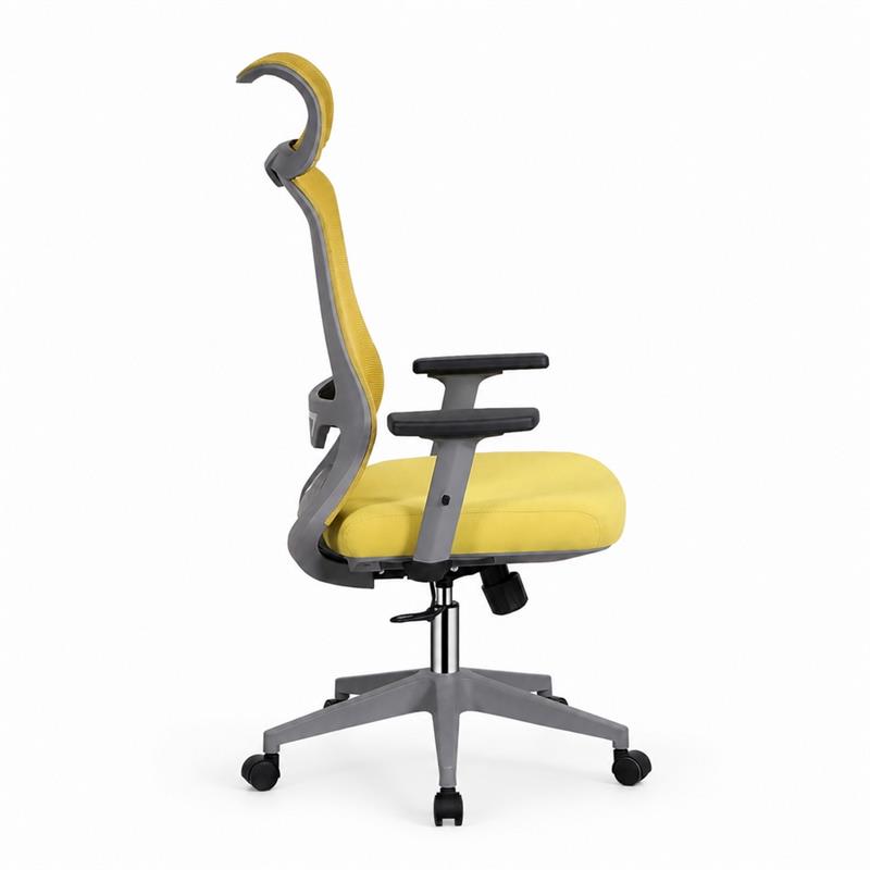 Sedia ufficio ergonomica in rete senape con poggiatesta - Jeff