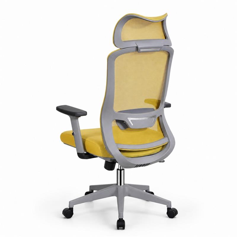 Sedia ufficio ergonomica in rete senape con poggiatesta - Jeff