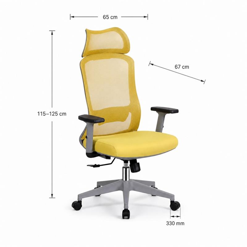 Sedia ufficio ergonomica in rete senape con poggiatesta - Jeff