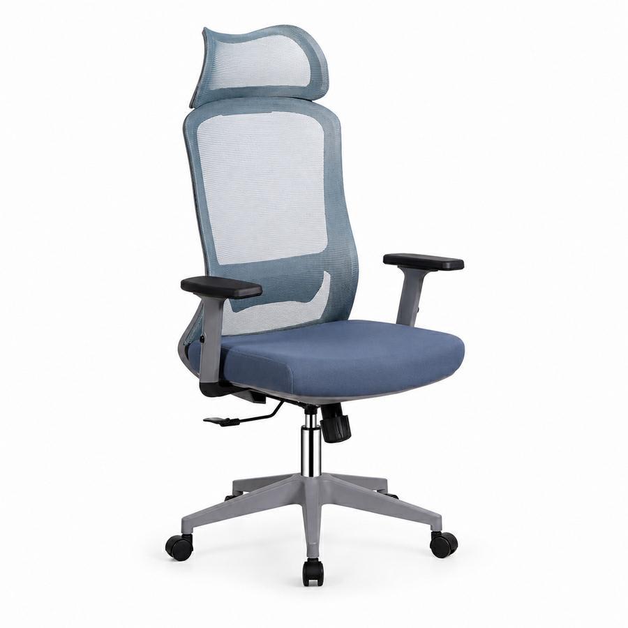 Sedia ufficio ergonomica in rete blu con poggiatesta - Jeff