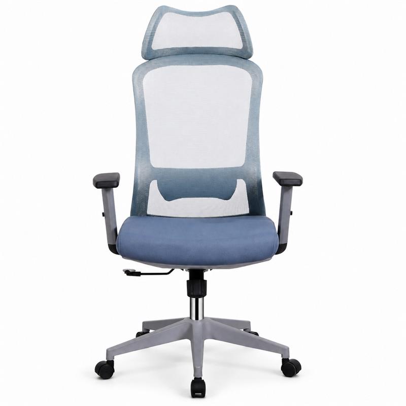 Sedia ufficio ergonomica in rete blu con poggiatesta - Jeff