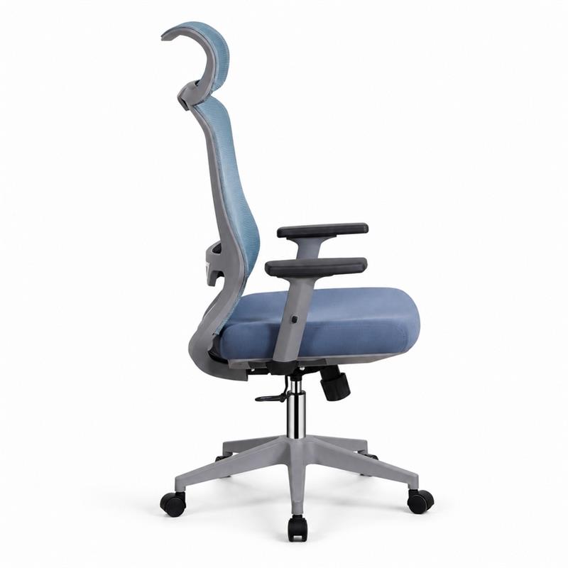 Sedia ufficio ergonomica in rete blu con poggiatesta - Jeff