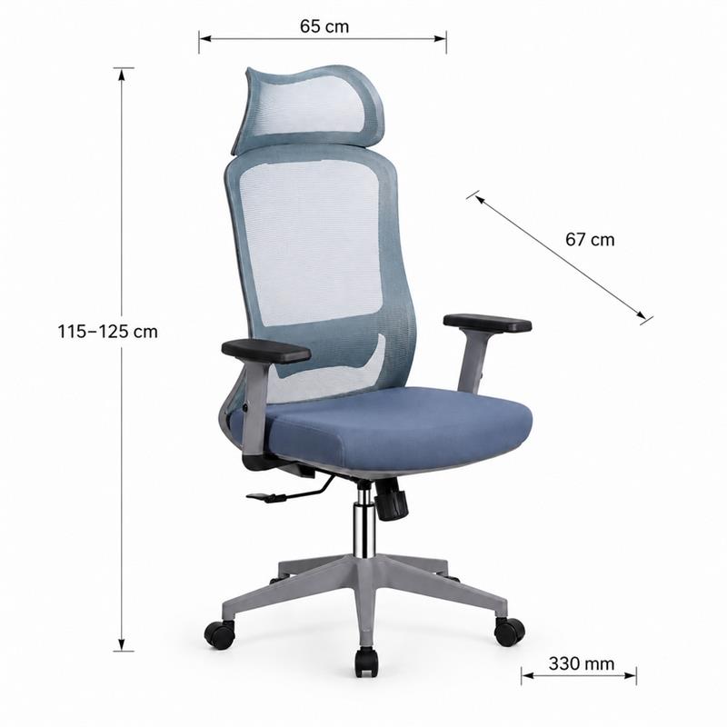Sedia ufficio ergonomica in rete blu con poggiatesta - Jeff