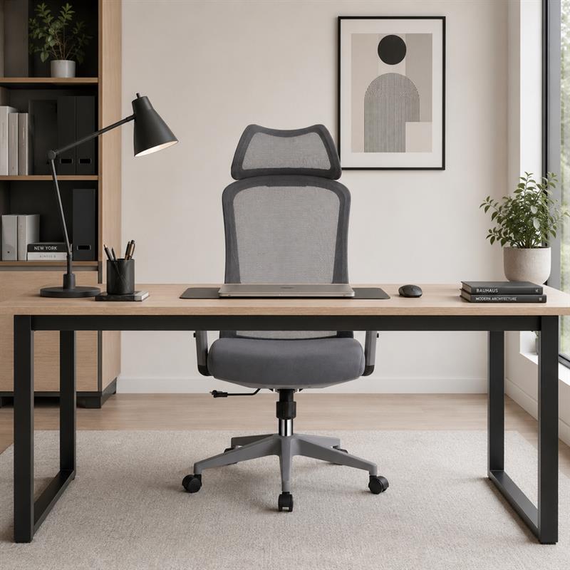 Sedia ufficio ergonomica in rete grigio scuro con poggiatesta - Jeff
