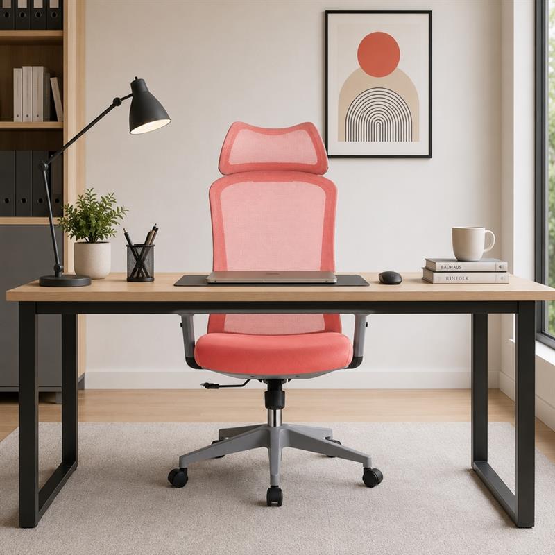 Sedia ufficio ergonomica in rete rossa con poggiatesta - Jeff