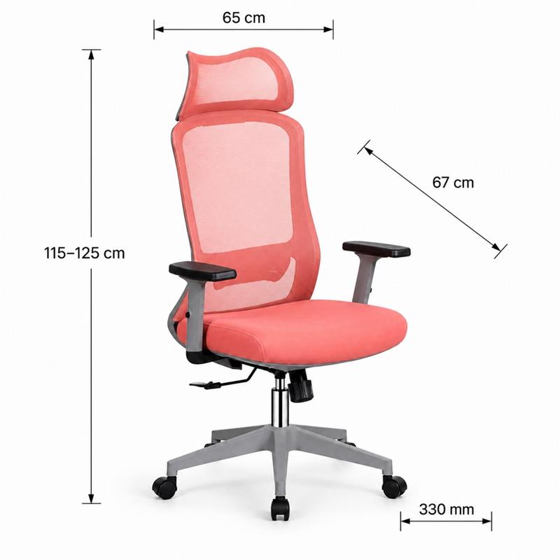 Sedia ufficio ergonomica in rete rossa con poggiatesta - Jeff