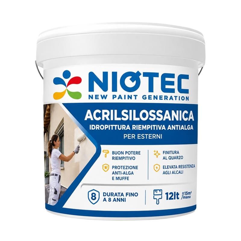 Idropittura acrilsilossanica riempitiva antialga per esterni 12 lt