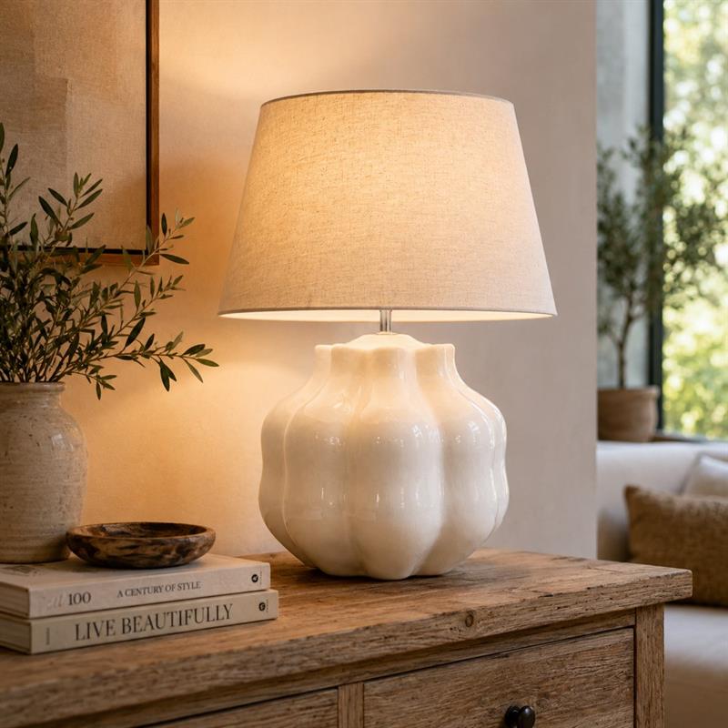POMO LAMPADA IN CERAMICA BIANCA 50X50X62,5CM