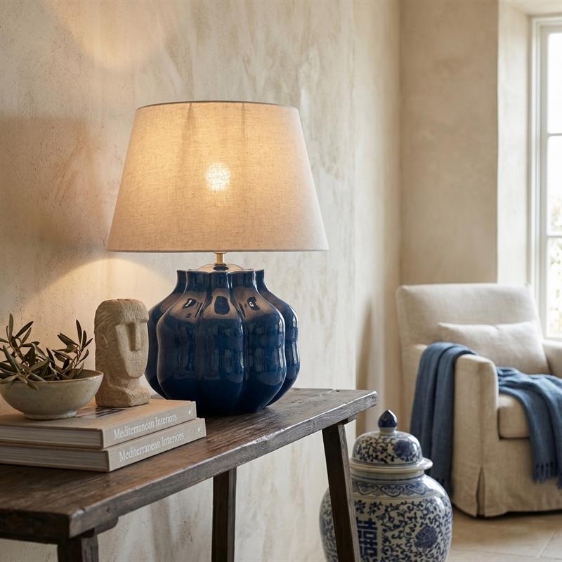POMO LAMPADA IN CERAMICA BLU 50X50X62,5CM