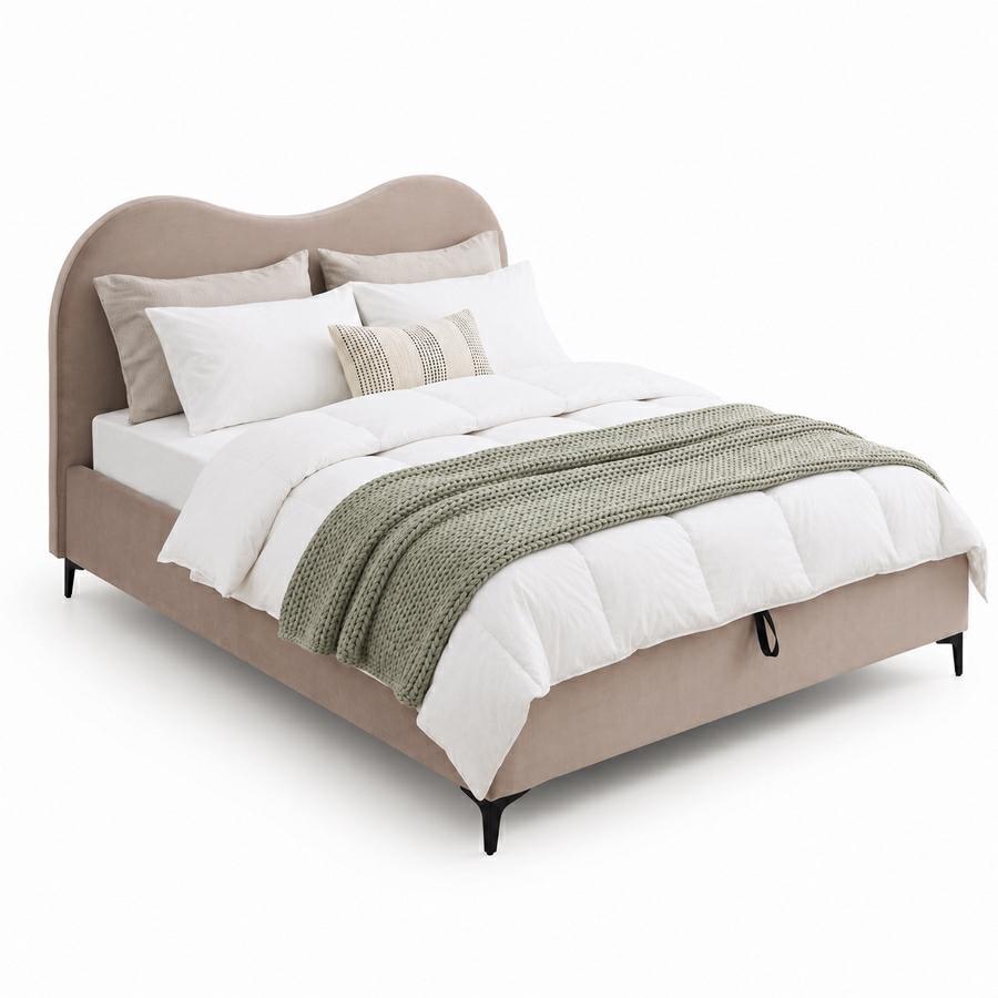 Letto matrimoniale imbottito contenitore tortora 176x213x119 cm - Lyra