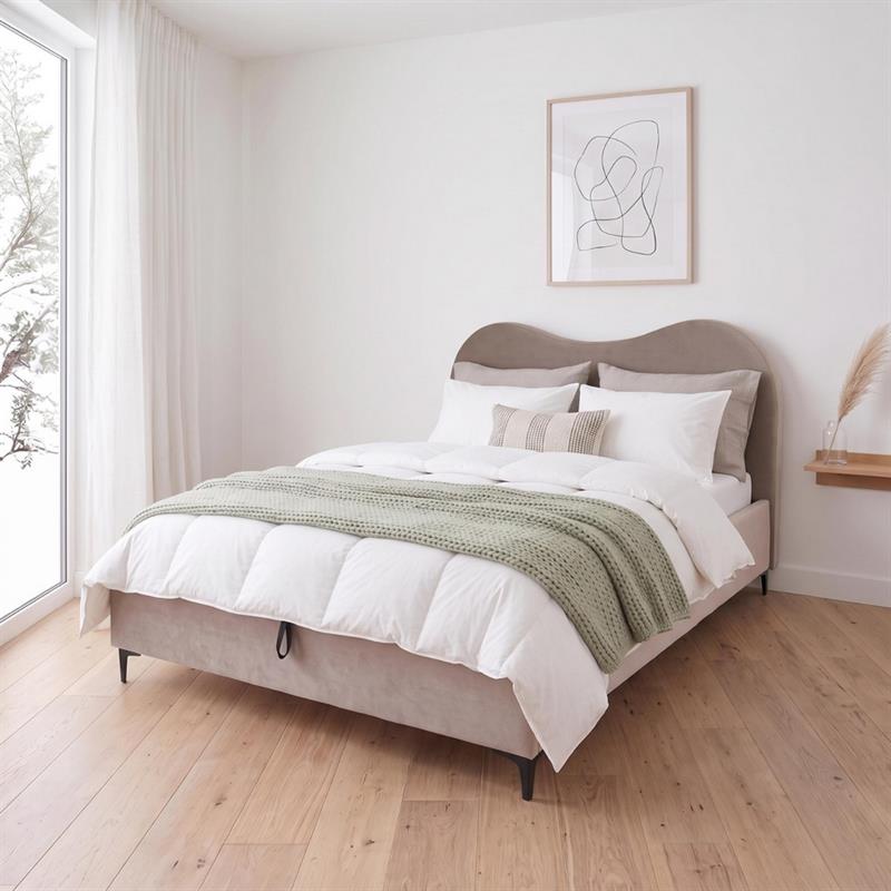 Letto matrimoniale imbottito contenitore tortora 176x213x119 cm - Lyra