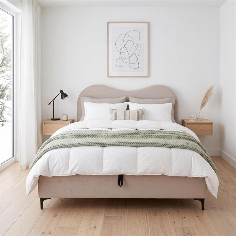 Letto matrimoniale imbottito contenitore tortora 176x213x119 cm - Lyra