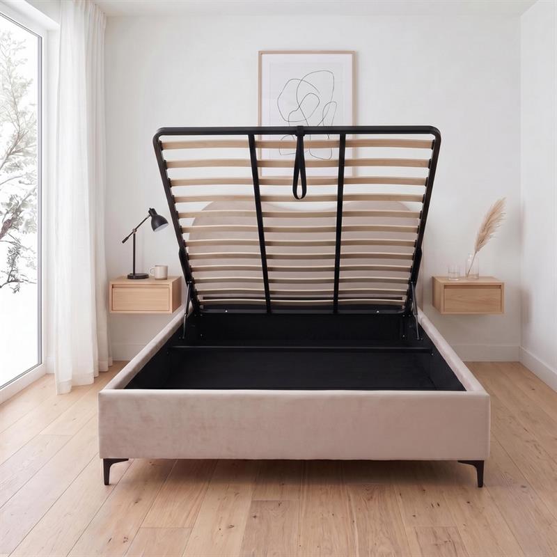 Letto matrimoniale imbottito contenitore tortora 176x213x119 cm - Lyra