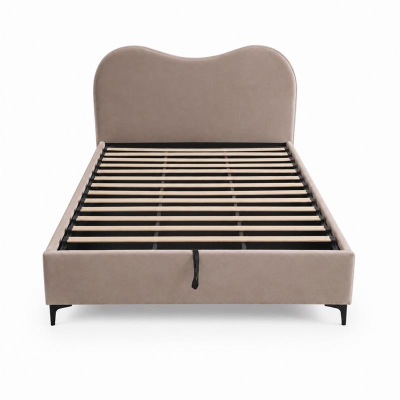 Letto matrimoniale imbottito contenitore tortora 176x213x119 cm - Lyra