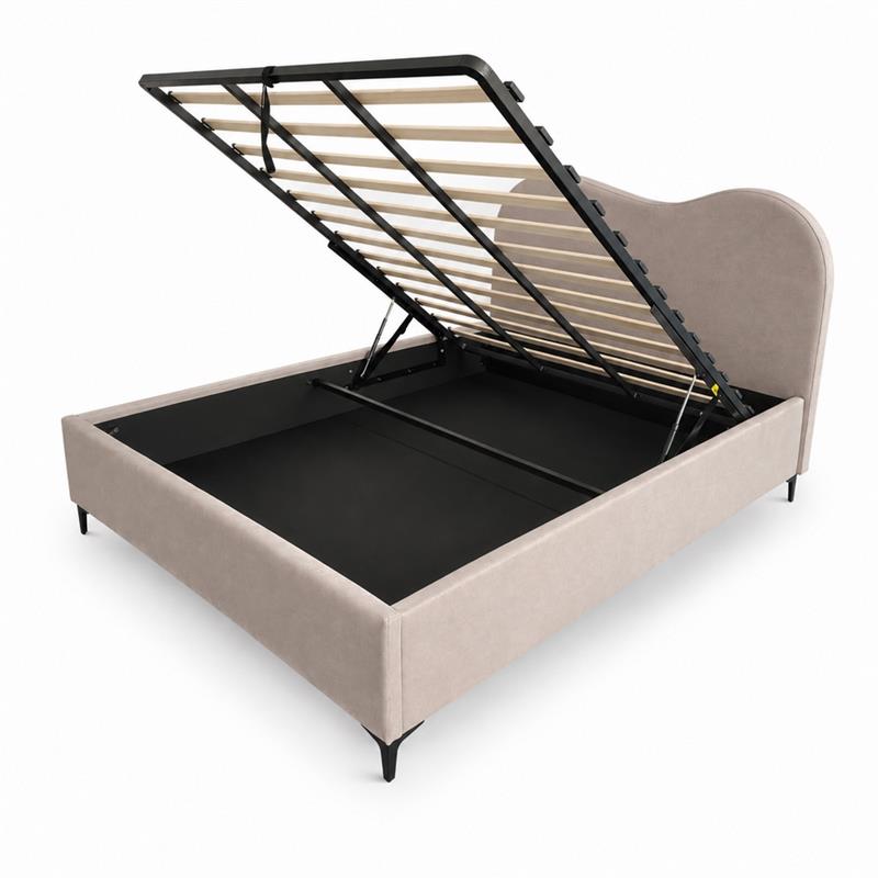 Letto matrimoniale imbottito contenitore tortora 176x213x119 cm - Lyra