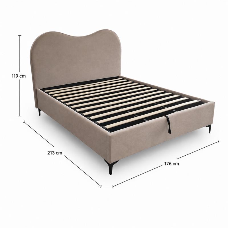 Letto matrimoniale imbottito contenitore tortora 176x213x119 cm - Lyra