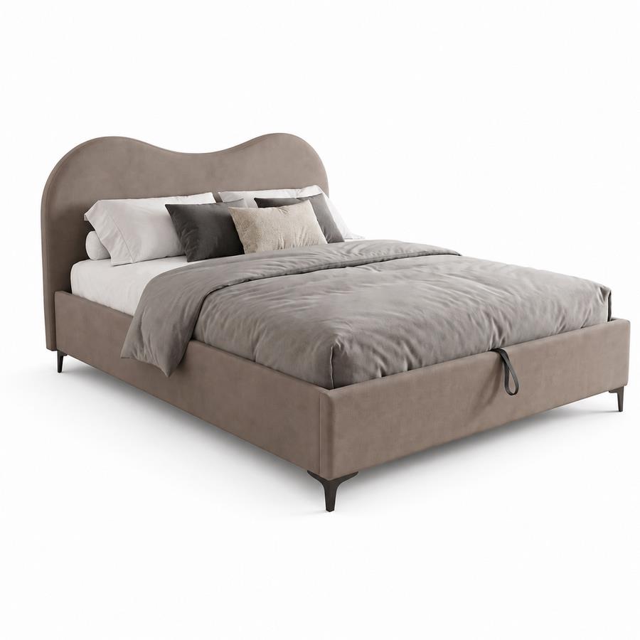 Letto matrimoniale imbottito contenitore marrone 176x213x119 cm - Lyra