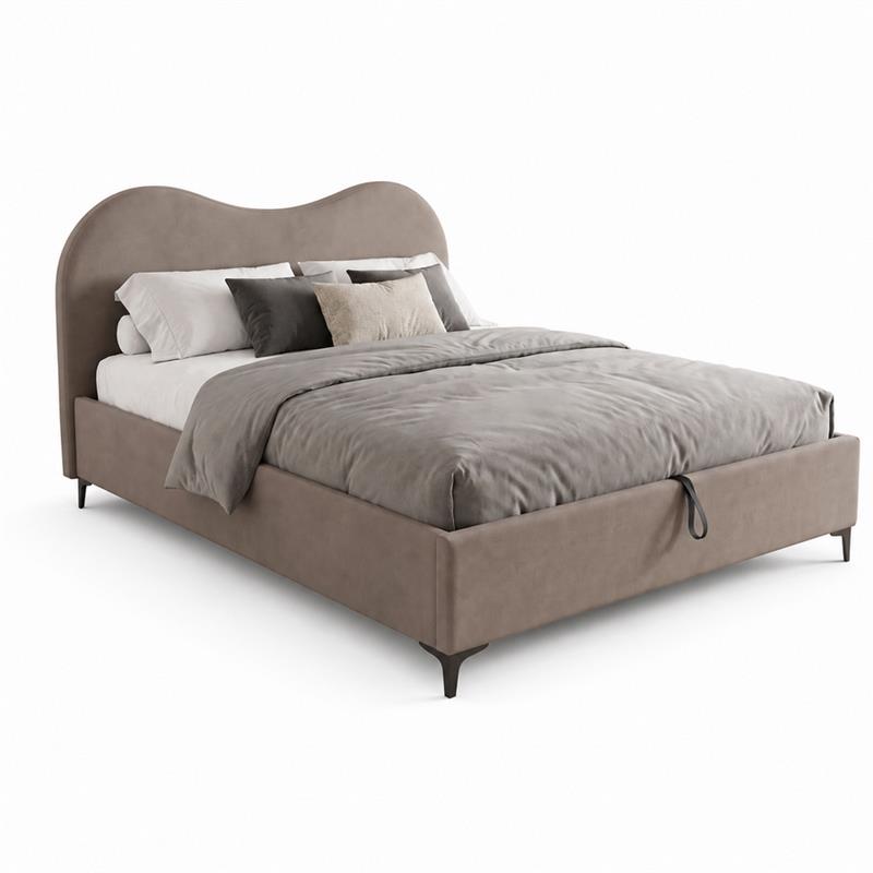 Letto matrimoniale imbottito contenitore marrone 176x213x119 cm - Lyra