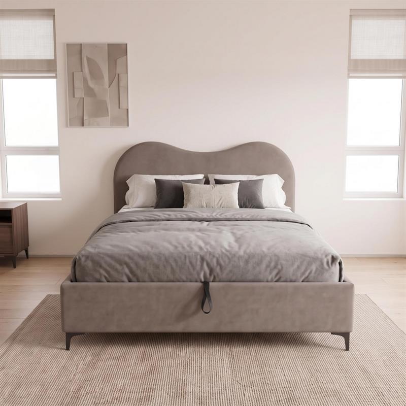 Letto matrimoniale imbottito contenitore marrone 176x213x119 cm - Lyra