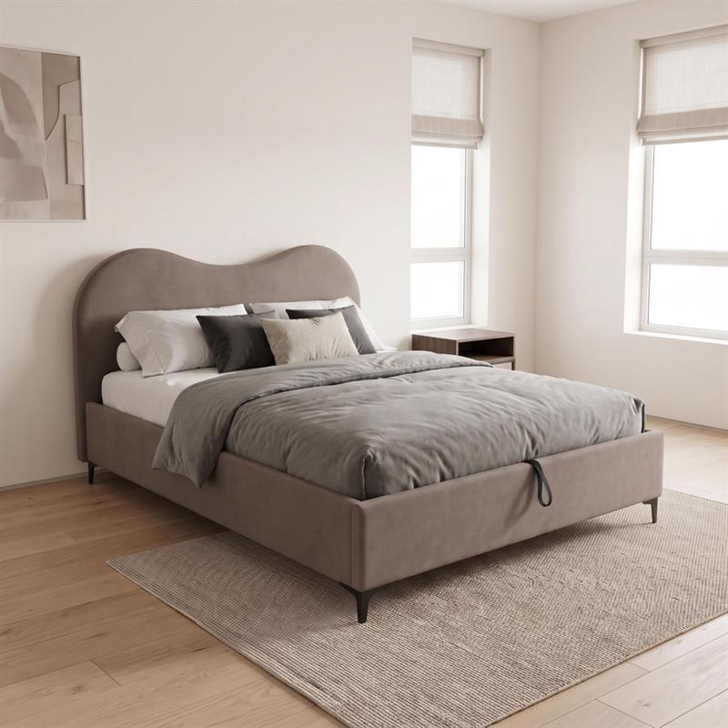 Letto matrimoniale imbottito contenitore marrone 176x213x119 cm - Lyra