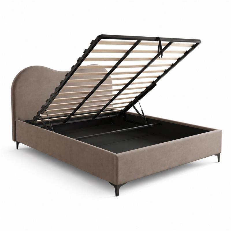 Letto matrimoniale imbottito contenitore marrone 176x213x119 cm - Lyra