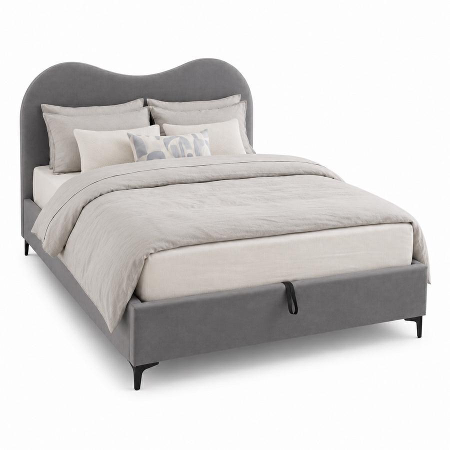 Letto matrimoniale imbottito contenitore grigio 176x213x119 cm - Lyra