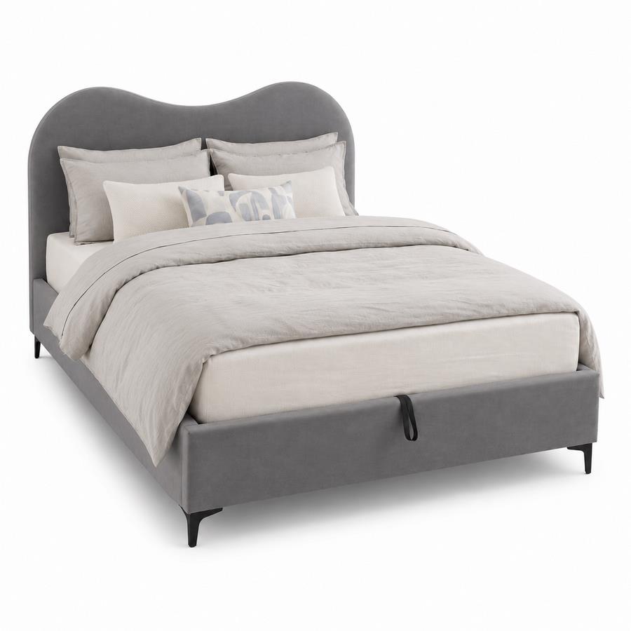 Letto matrimoniale imbottito contenitore grigio 176x213x119 cm - Lyra