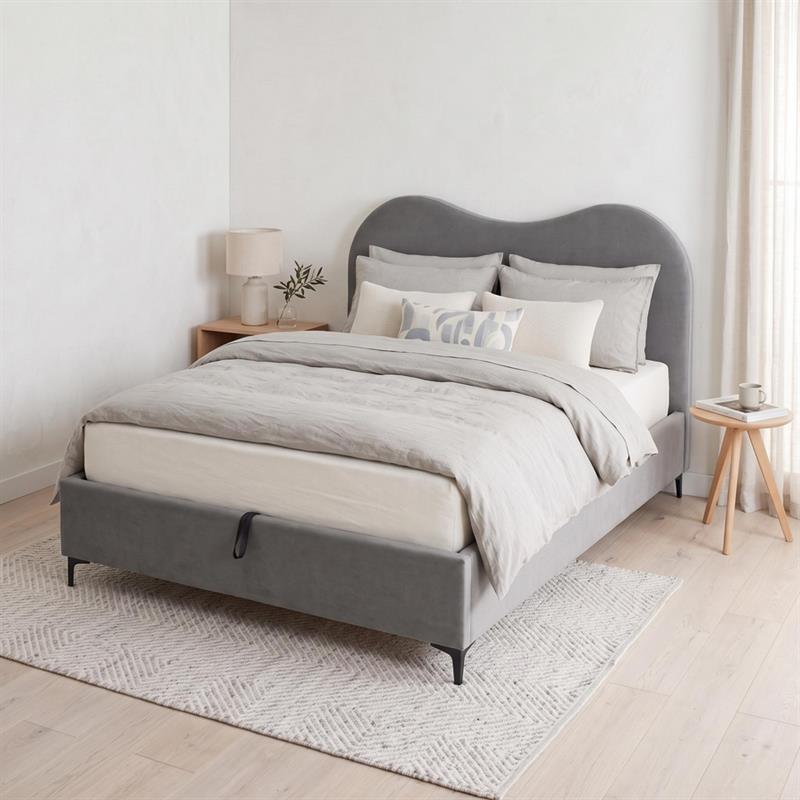 Letto matrimoniale imbottito contenitore grigio 176x213x119 cm - Lyra