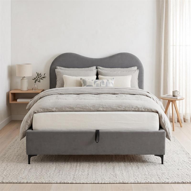 Letto matrimoniale imbottito contenitore grigio 176x213x119 cm - Lyra