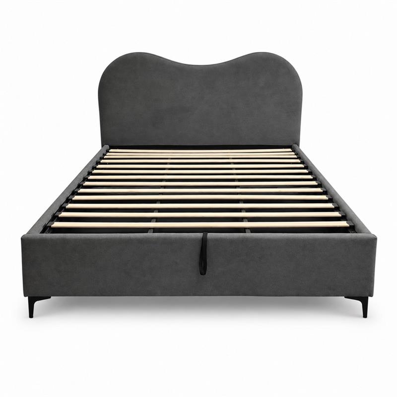 Letto matrimoniale imbottito contenitore grigio 176x213x119 cm - Lyra