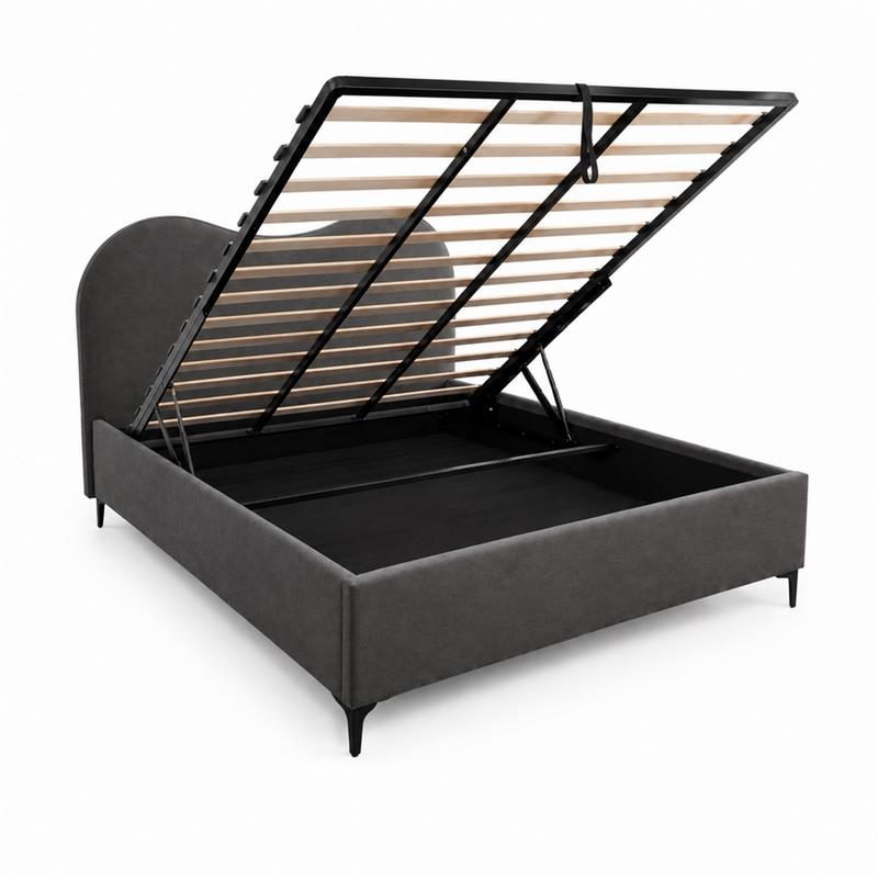Letto matrimoniale imbottito contenitore grigio 176x213x119 cm - Lyra