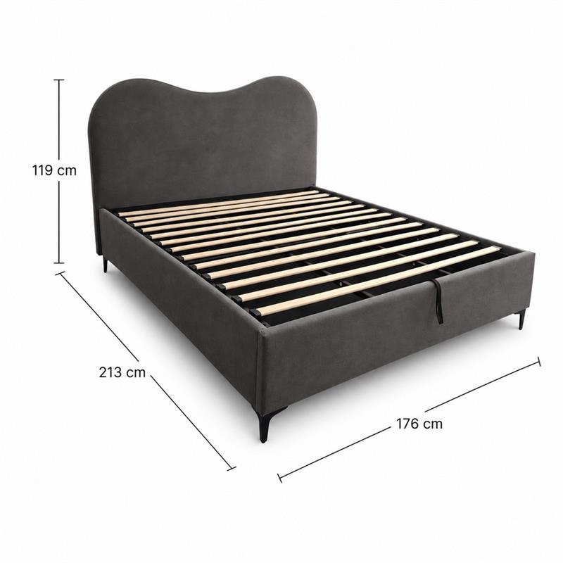 Letto matrimoniale imbottito contenitore grigio 176x213x119 cm - Lyra