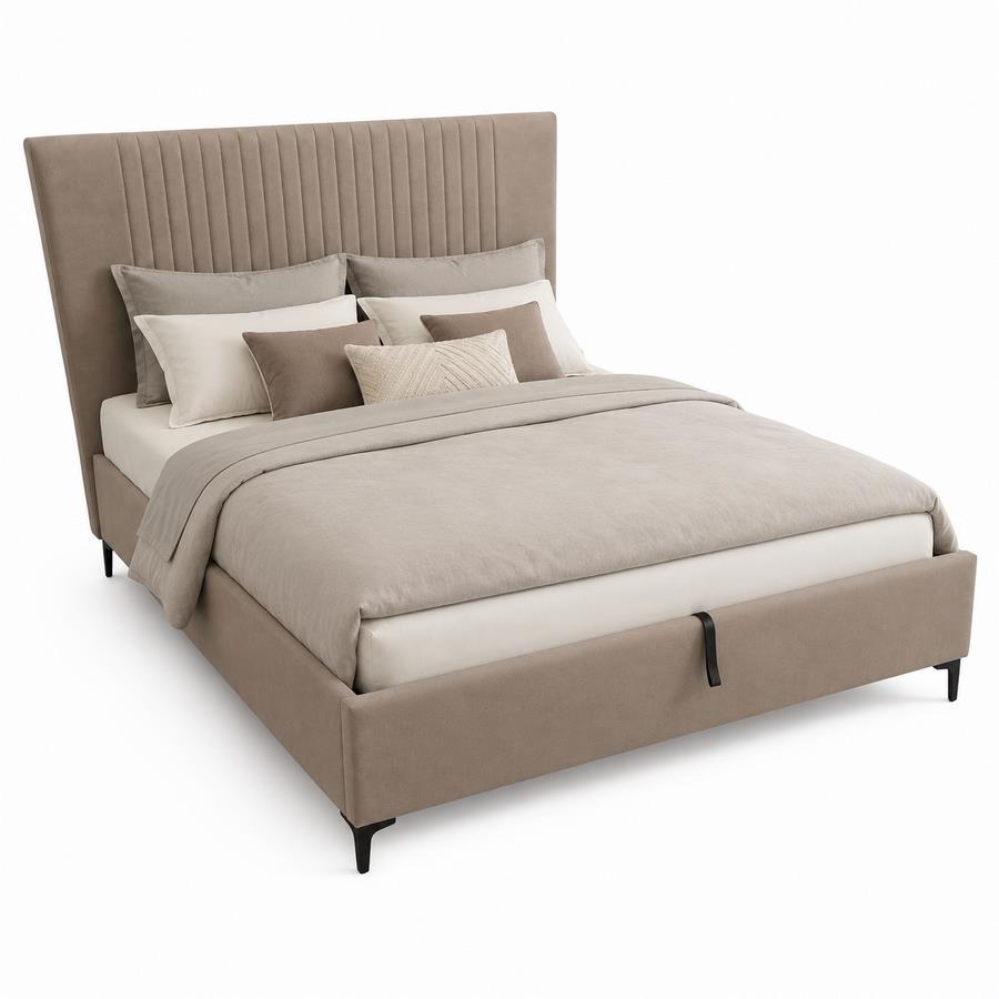 Letto matrimoniale imbottito contenitore tortora 174,5x213,5x115cm - Argo