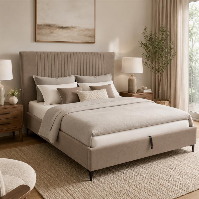 Letto matrimoniale imbottito contenitore tortora 174,5x213,5x115cm - Argo