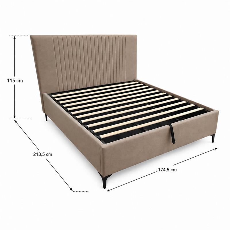 Letto matrimoniale imbottito contenitore tortora 174,5x213,5x115cm - Argo