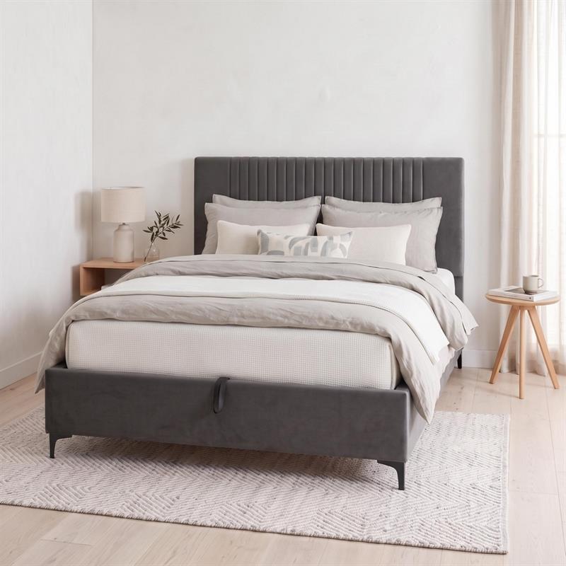 Letto matrimoniale imbottito contenitore grigio 174,5x213,5x115cm - Argo