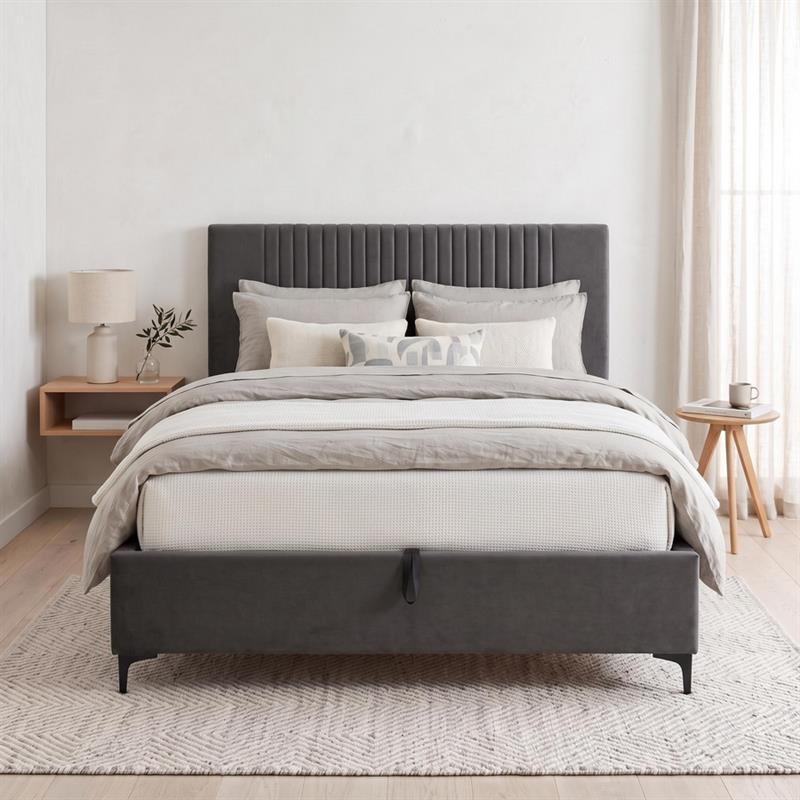 Letto matrimoniale imbottito contenitore grigio 174,5x213,5x115cm - Argo