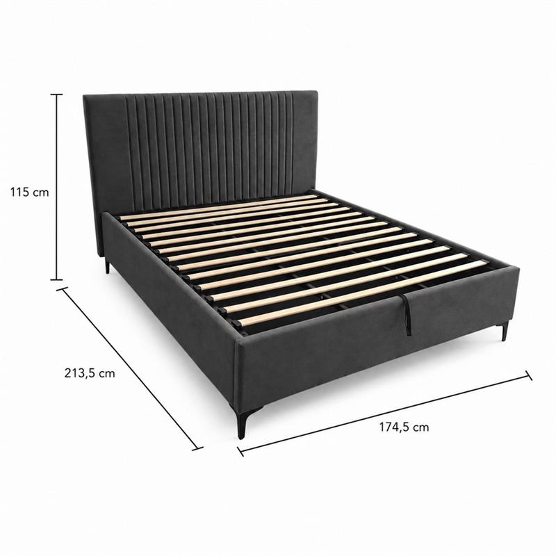 Letto matrimoniale imbottito contenitore grigio 174,5x213,5x115cm - Argo