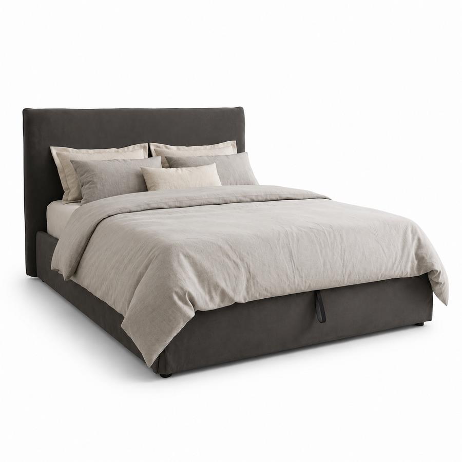 Letto matrimoniale imbottito contenitore grigio 185x217x117,5cm - Dream
