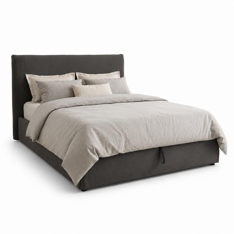 Letto matrimoniale imbottito contenitore grigio 185x217x117,5cm - Dream