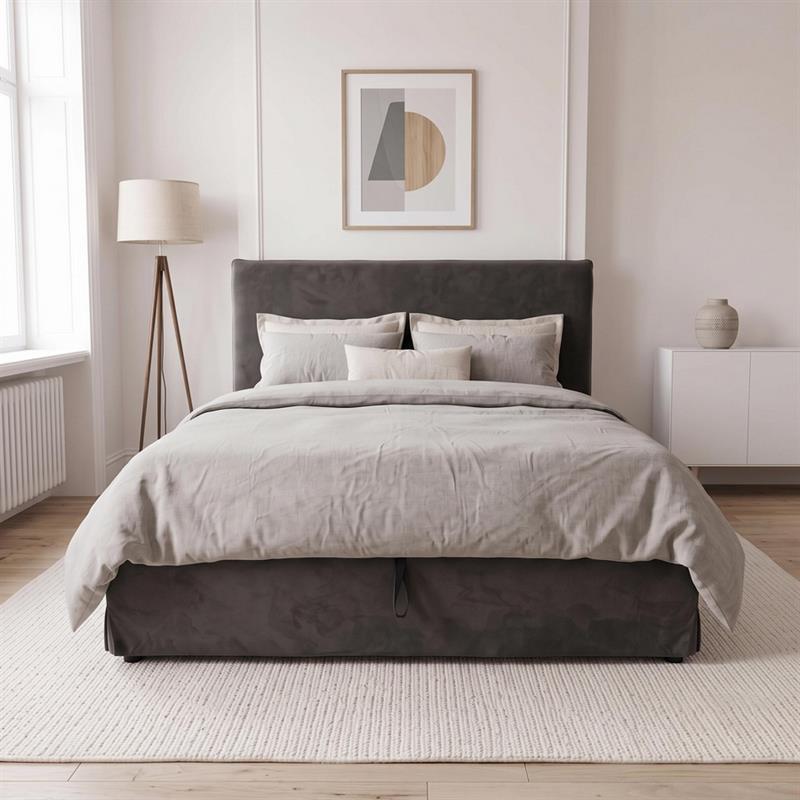 Letto matrimoniale imbottito contenitore grigio 185x217x117,5cm - Dream