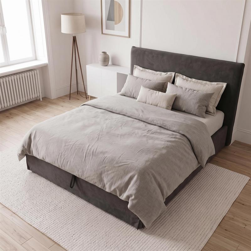 Letto matrimoniale imbottito contenitore grigio 185x217x117,5cm - Dream